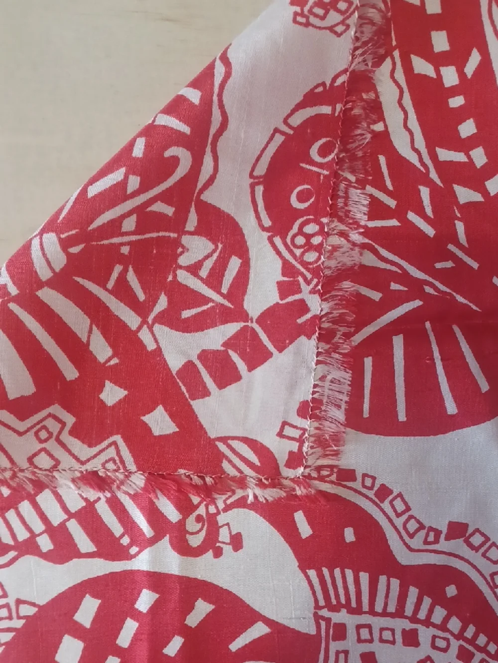 Vintage Thai Silk Scarf Star Of Siam Red White Mod Floral Resort Fringe 24×24